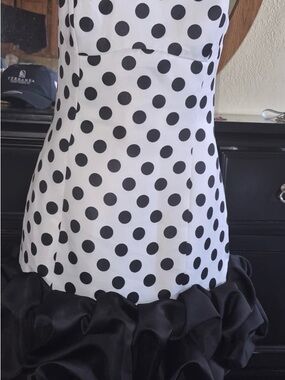 Fashion Nova Black and White Polka Dot Ruffle Hem Dress